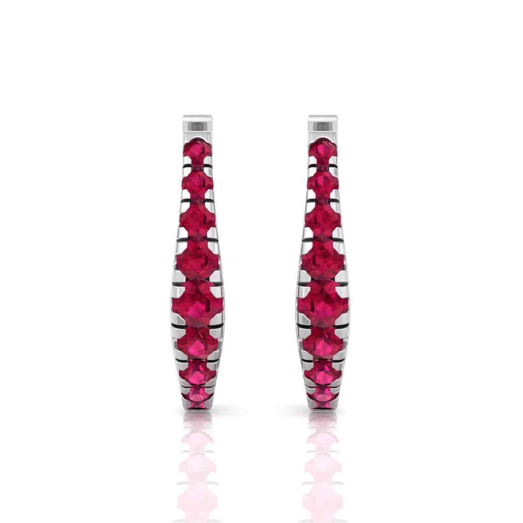 Natural Red Ruby Graduated Round Shape Huggie Hoop Earrings WG 4