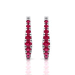 Natural Red Ruby Graduated Round Shape Huggie Hoop Earrings WG 4