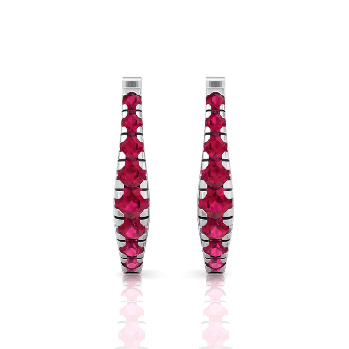 Natural Red Ruby Graduated Round Shape Huggie Hoop Earrings WG 4