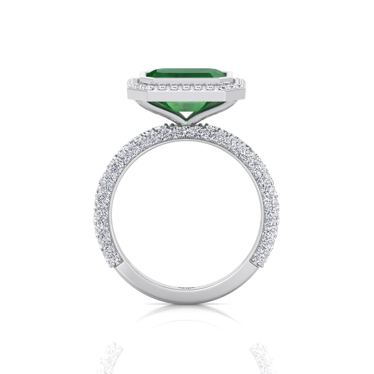 Natural Green Emerald Halo Engagement Ring With Pave Band WG5