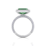 Natural Green Emerald Halo Engagement Ring With Pave Band WG5