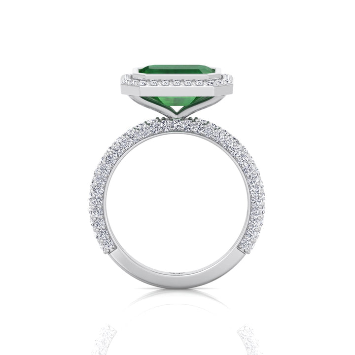 Natural Green Emerald Halo Engagement Ring With Pave Band WG5