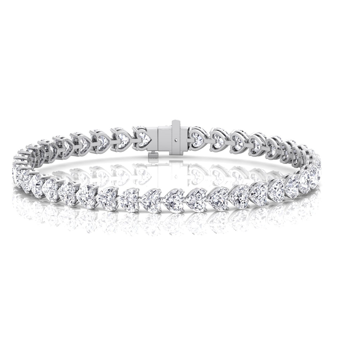 East to West Heart Shape Natural Diamond Tennis Bracelet White Gold    