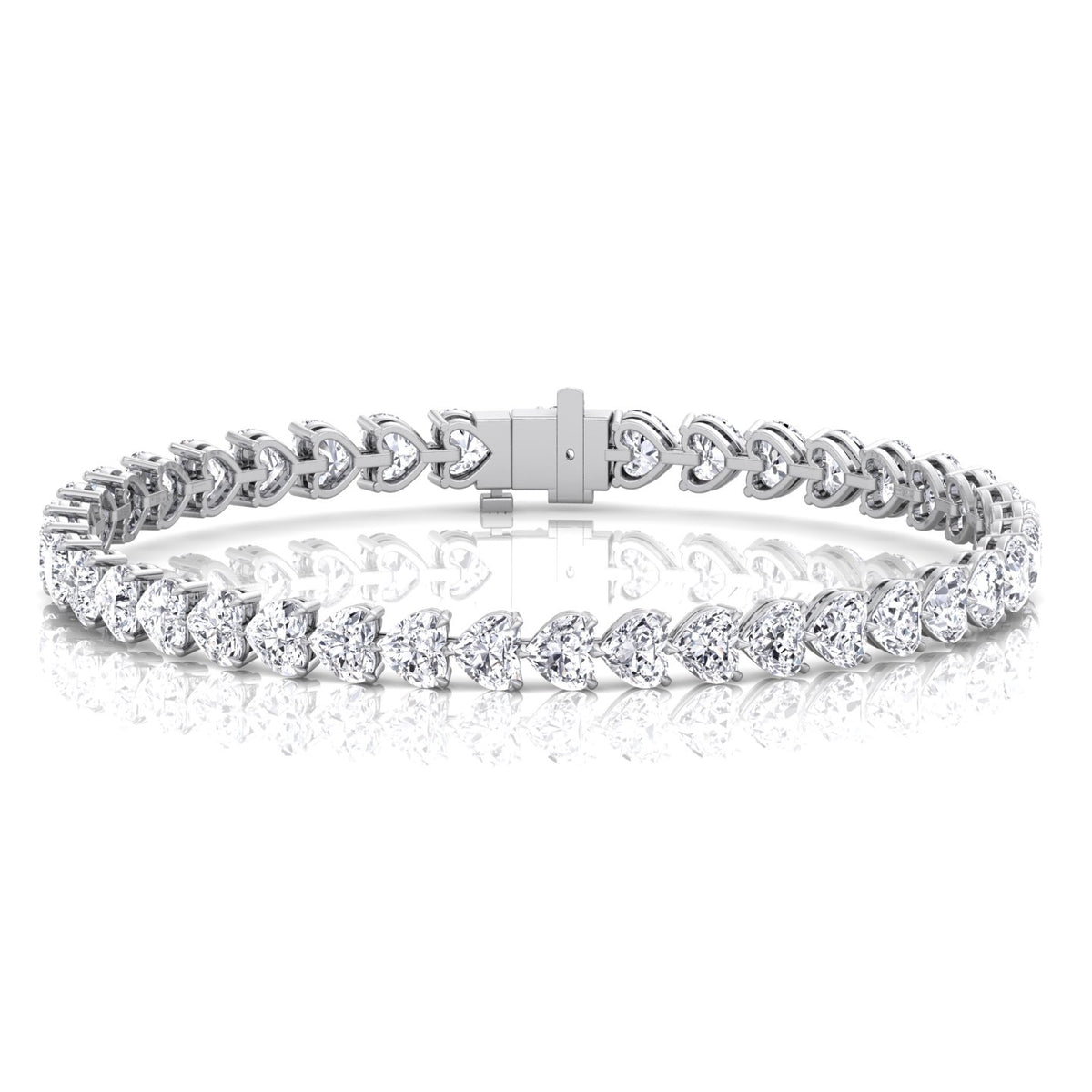 East to West Heart Shape Natural Diamond Tennis Bracelet White Gold    