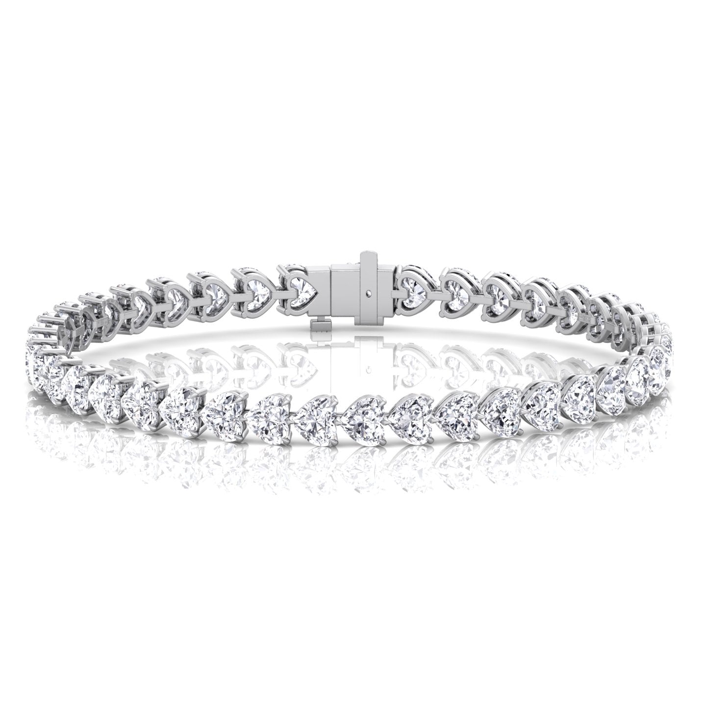 East to West Heart Shape Natural Diamond Tennis Bracelet White Gold    