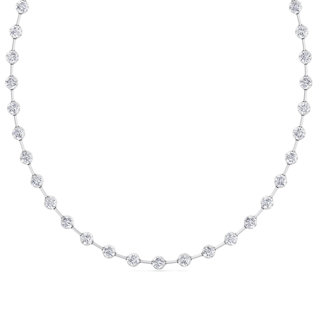 Crown Prong Round Natural Diamond Bar Necklace White Gold  18K