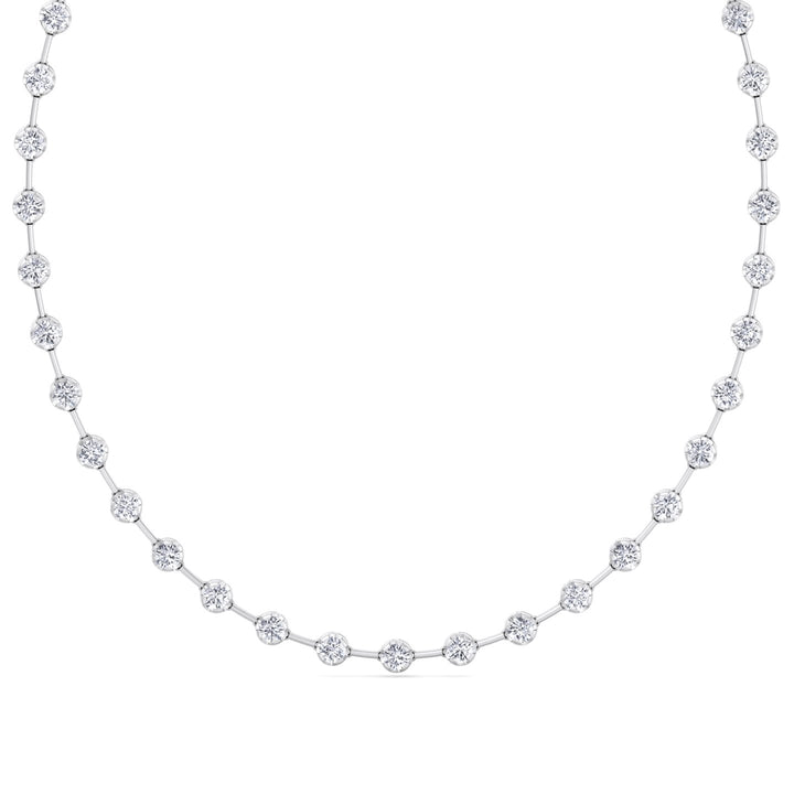 Crown Prong Round Natural Diamond Bar Necklace White Gold  18K