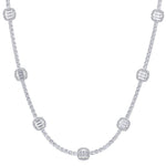 Emerald Shape Halo Station Natural Diamond Tennis Necklace in 14K Solid Gold White Gold 18K