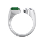 Pamina - Bezel Set Toi Et Moi Green Emerald and Pear Shape Diamond Open Ring - Gem Jewelers Co
