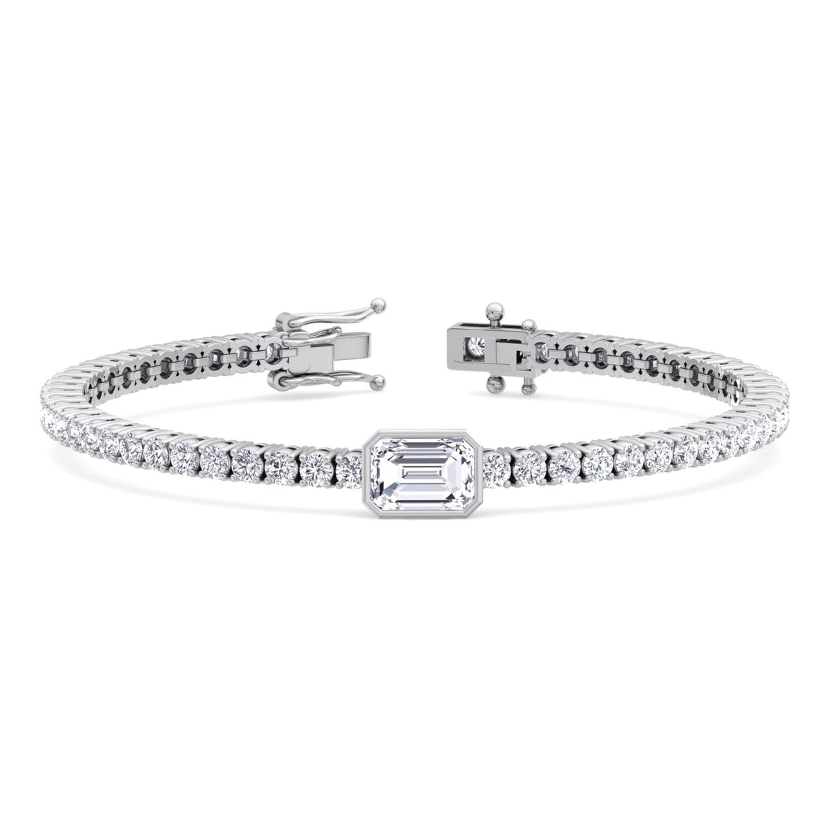 Athena - 7CT T.W Single Stone Emerald Shape Bezel Natural Diamond Tennis Bracelet - Gem Jewelers Co
