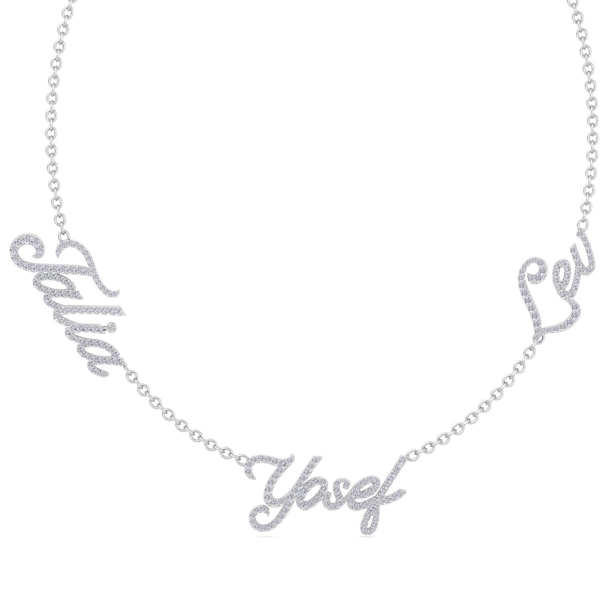 1.50CT T.W. Custom 3 Name Diamond Necklace - Gem Jewelers Co