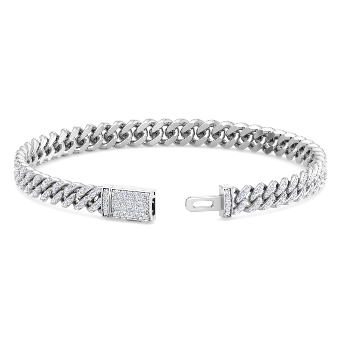 3CT natural diamond Cuban link bracelet 14K white gold