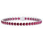 East to West Heart Shape Bezel Set Natural Red Ruby Tennis Bracelet White Gold 18K