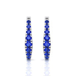 Natural Blue Sapphire Graduated Round Shape Huggie Hoop Earrings  WG 4