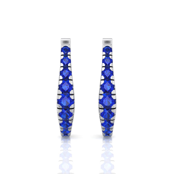 Natural Blue Sapphire Graduated Round Shape Huggie Hoop Earrings  WG 4