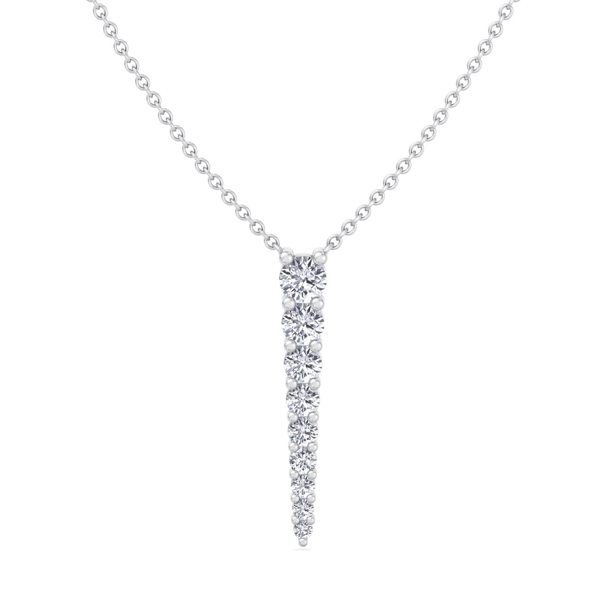Graduated Natural Diamond Drop Pendant White Gold 14K