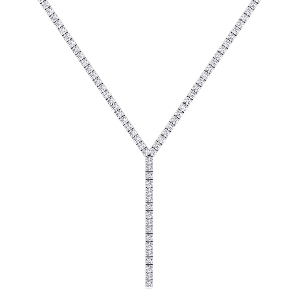 4 Prong Natural Diamond Y Drop Tennis Necklace WG 2