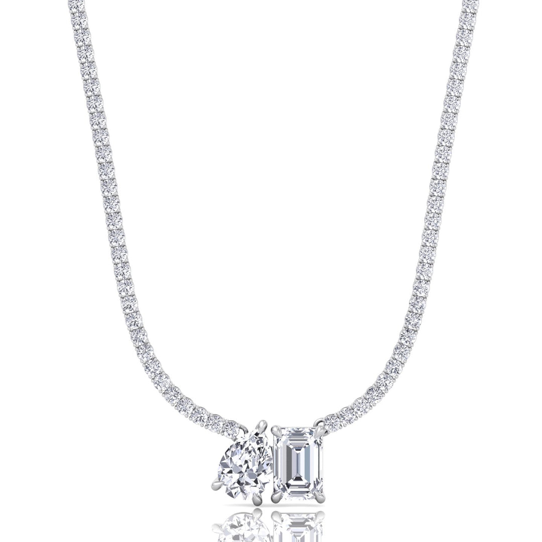 Toi Et Moi Pear and Emerald Natural Diamond Tennis Necklace