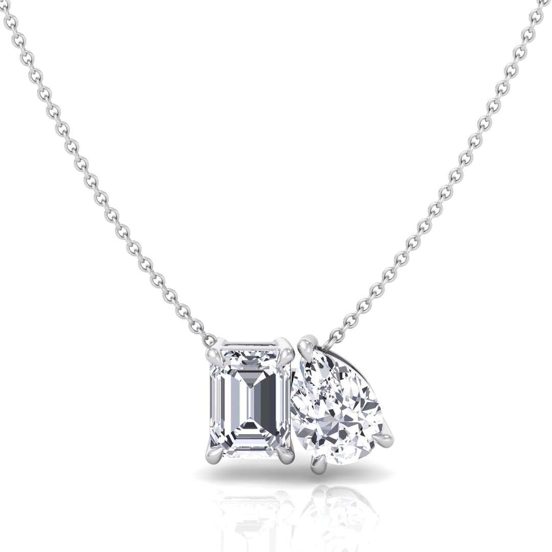 Toi Et Moi Pear & Emerald Cut Natural Diamond Pendant-1CT-2CT-White Gold