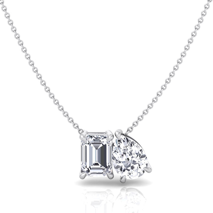 Toi Et Moi Pear & Emerald Cut Natural Diamond Pendant-1CT-2CT-White Gold