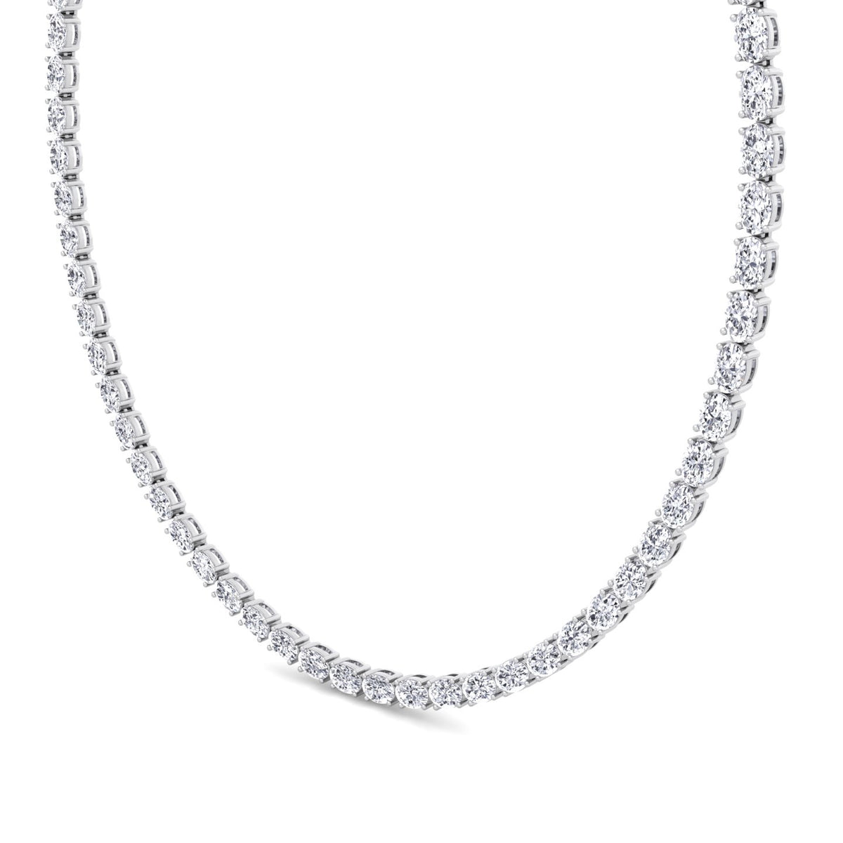 Oval Shape East to West Natural Diamond Tennis Necklace White Gold