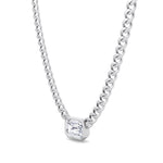 Bezel Set Emerald Cut Natural Diamond Cuban Chain Necklace White Gold 14K