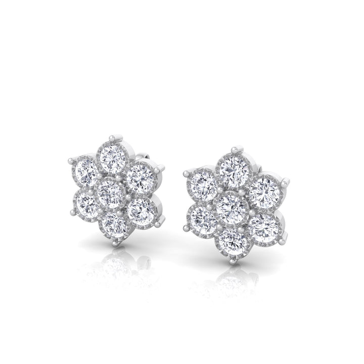 Vintage Style Natural Diamond Flower Earrings White Gold 14K
