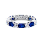 Alternating Natural Emerald Shape Blue Sapphire and Round Shape Diamond Eternity Band White Gold 14K
