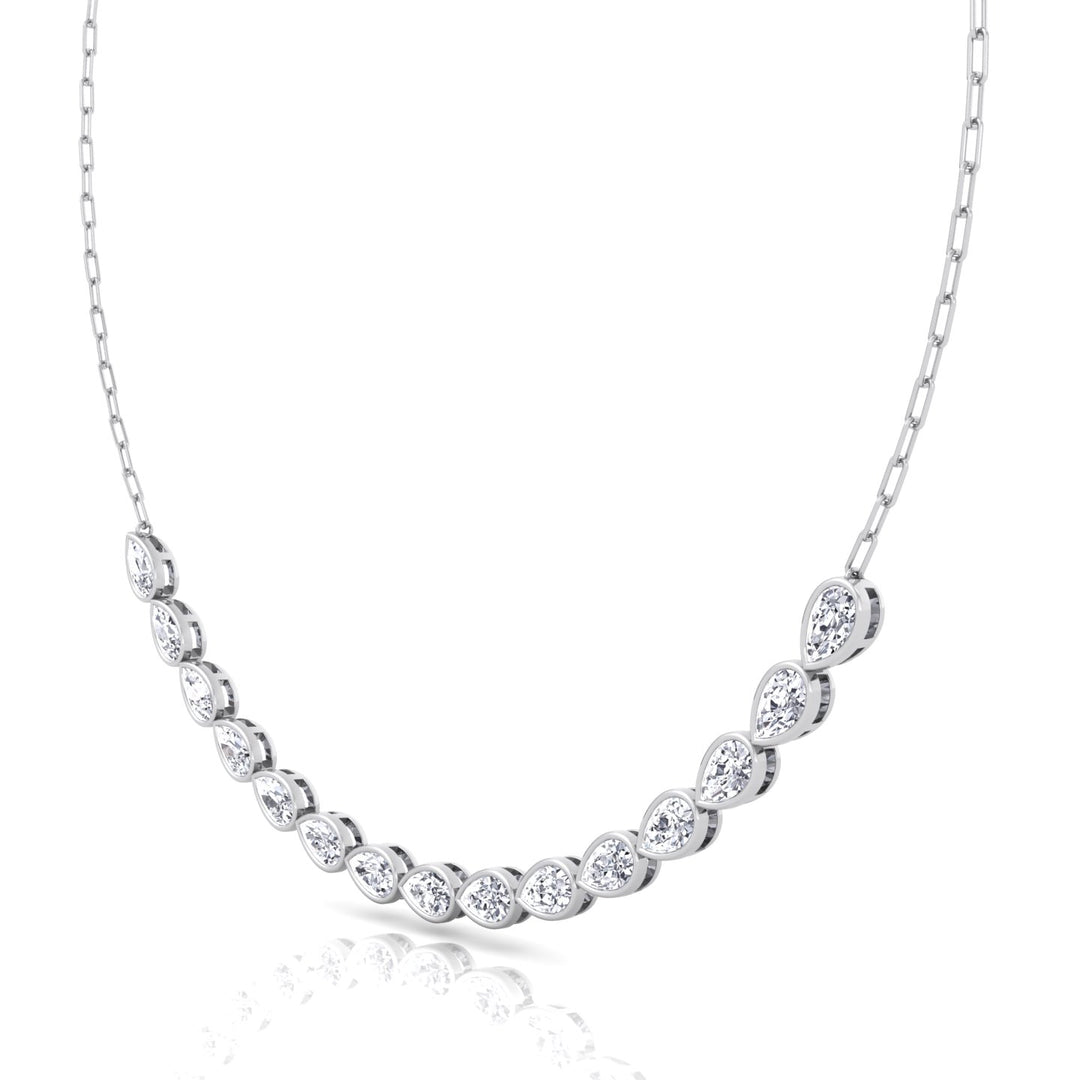 Paper Clip and Pear Shape Bezel Set Diamond Tennis Necklace White Gold 14K
