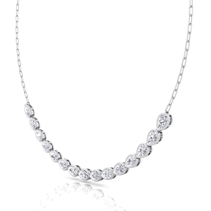 Paper Clip and Pear Shape Bezel Set Diamond Tennis Necklace White Gold 14K