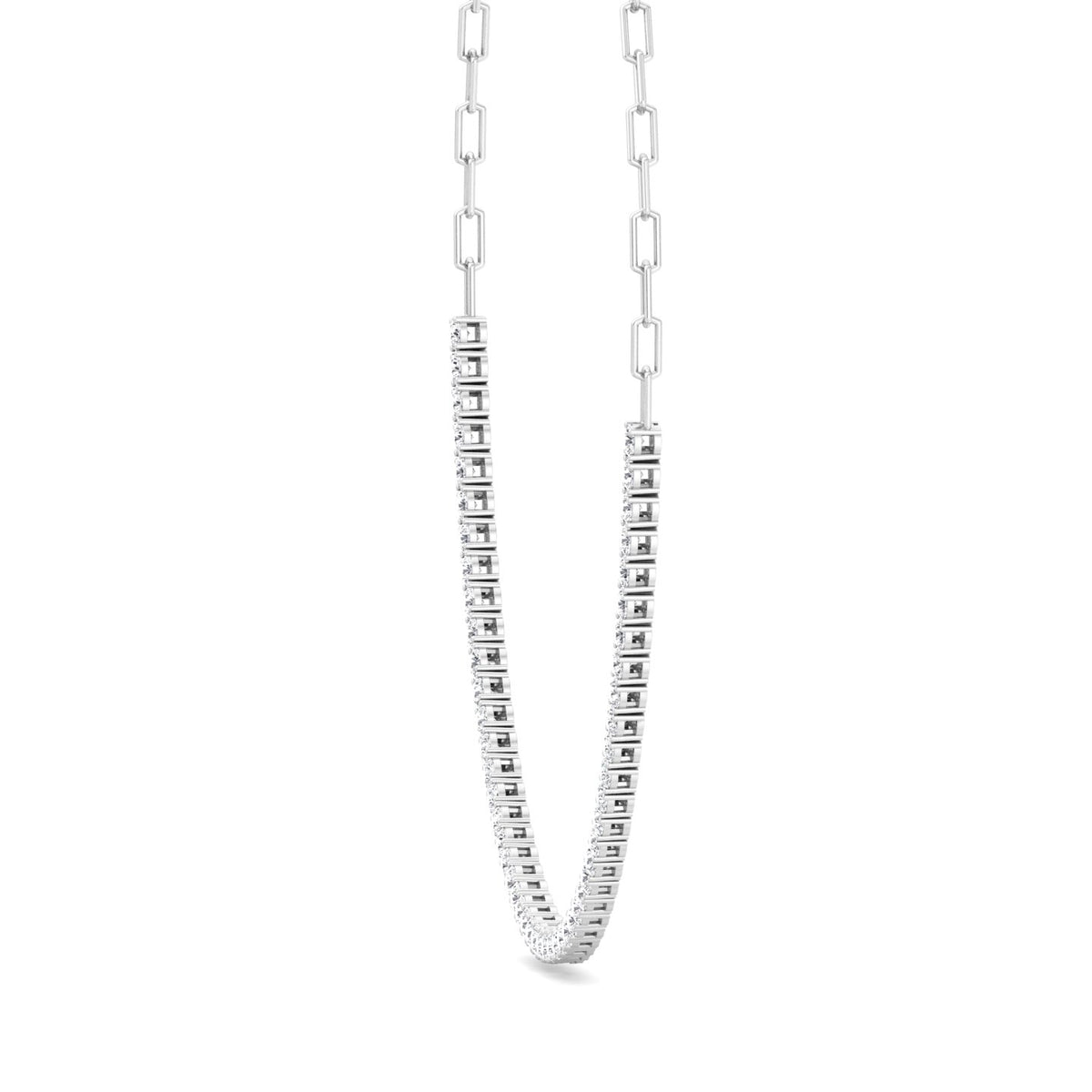 Piazza - Halfway Adjustable Diamond Tennis Necklace With Paperclip Chain - Gem Jewelers Co