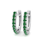 Natural Green Emerald Round Shape Huggie Hoop Earrings White Gold 18K