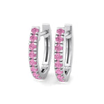 Natural Pink Sapphire Round Shape Huggie Hoop Earrings White Gold 14K