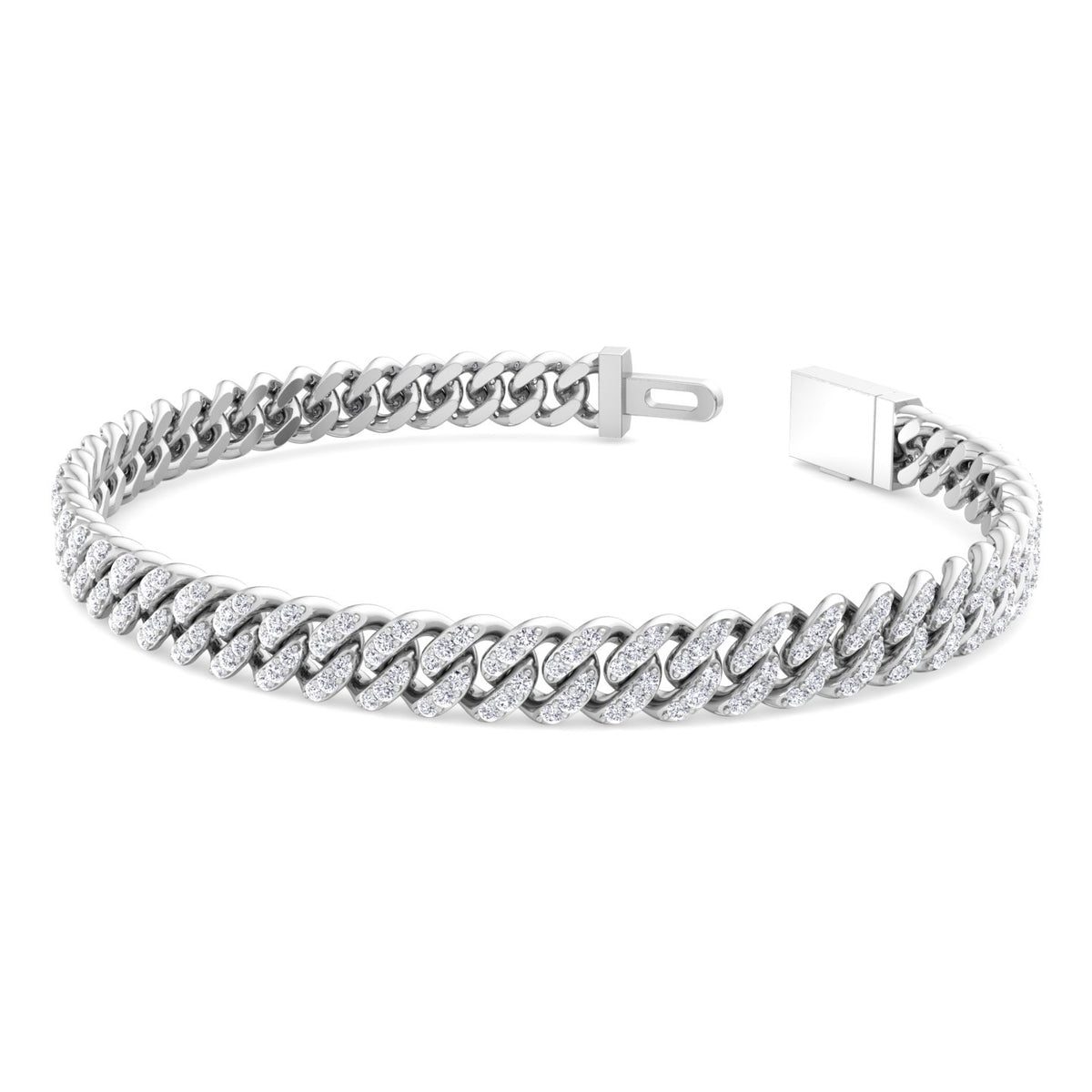 Natural diamond Cuban link bracelet 14K white gold