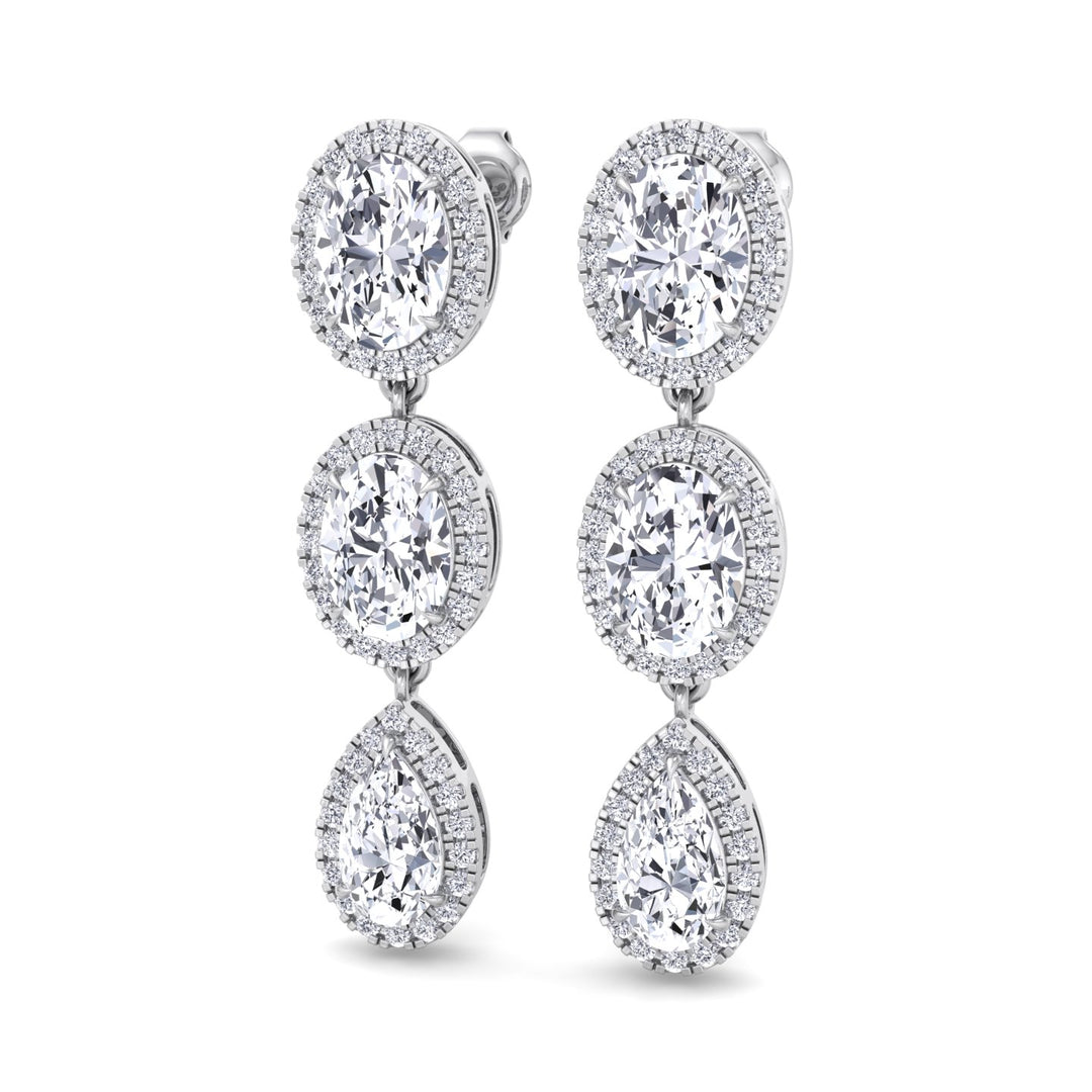 Oval and Pear Shape Natural Diamond Halo Drop Earrings