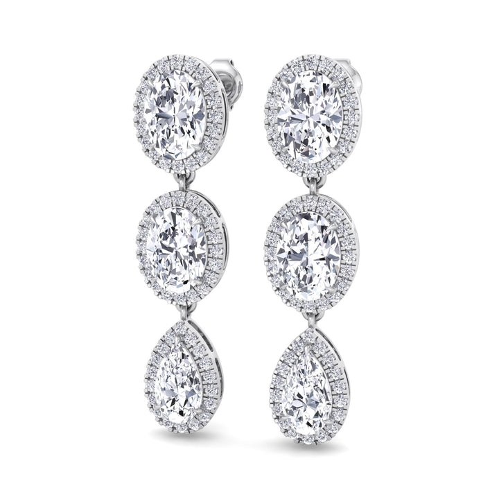 Oval and Pear Shape Natural Diamond Halo Drop Earrings