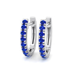 Natural Blue Sapphire Round Shape Huggie Hoop Earrings White Gold 14K 1