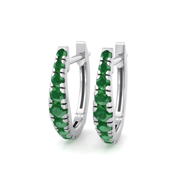 Natural Green Emerald Graduated Round Shape Huggie Hoop Earrings  WG 1