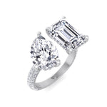 Leani - Toi Et Moi Hidden Halo Emerald and Pear Shape Diamond Engagement Ring - Gem Jewelers Co