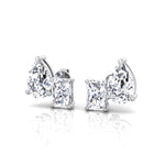 Radiant and Pear Shape Toi Et Moi Natural Diamond Studs-0.5CT-1CT-2CT- White Gold