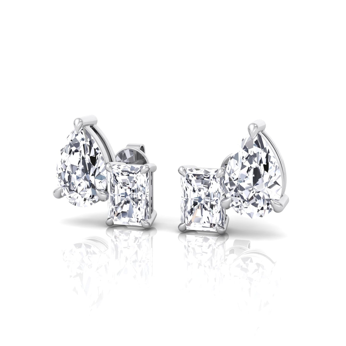 Radiant and Pear Shape Toi Et Moi Natural Diamond Studs-0.5CT-1CT-2CT- White Gold
