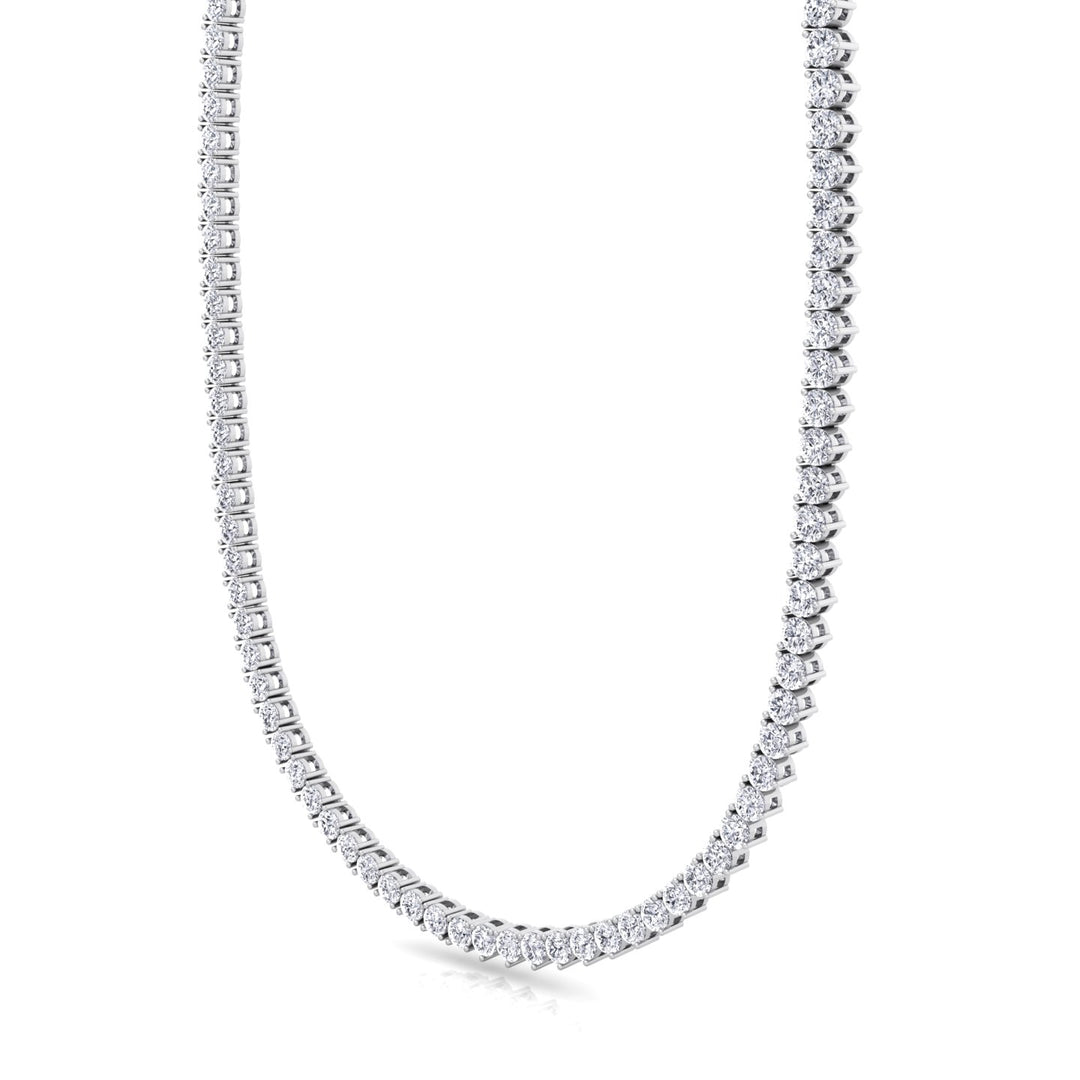 Double Setting Natural Diamond Tennis Necklace (3-Prong & 4-Prong) in 14K White Solid Gold 