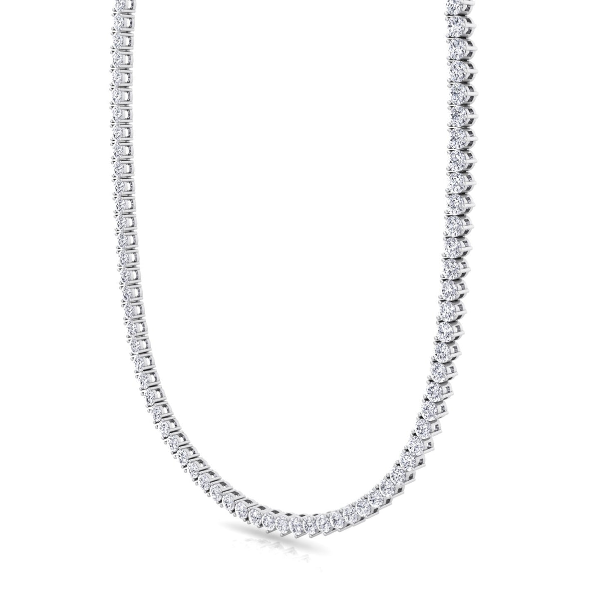 Double Setting Natural Diamond Tennis Necklace (3-Prong & 4-Prong) in 14K White Solid Gold 