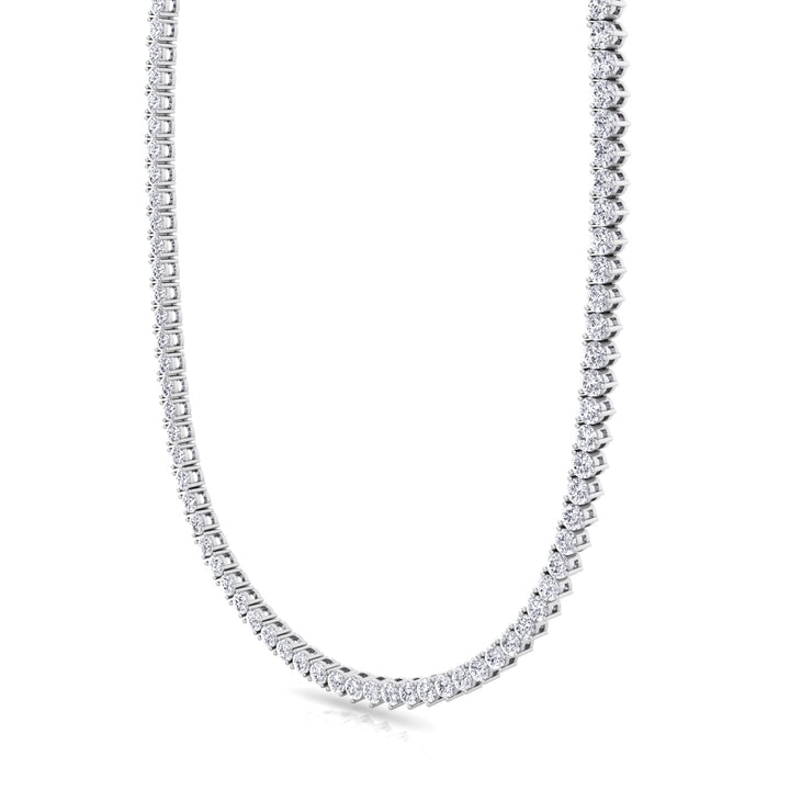 Double Setting Natural Diamond Tennis Necklace (3-Prong & 4-Prong) in 14K White Solid Gold 