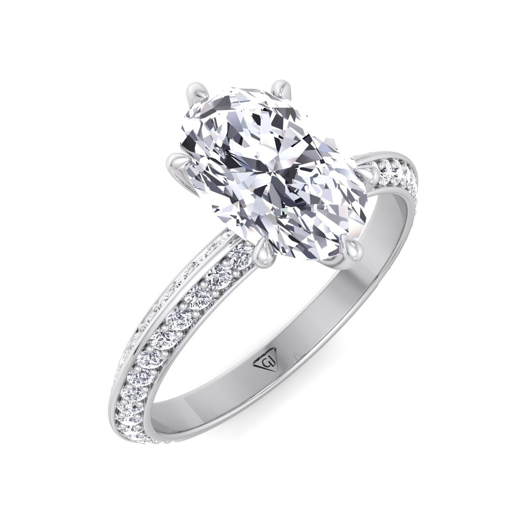Violeza - Oval Shape Diamond Engagement Ring with Duet Pave Band