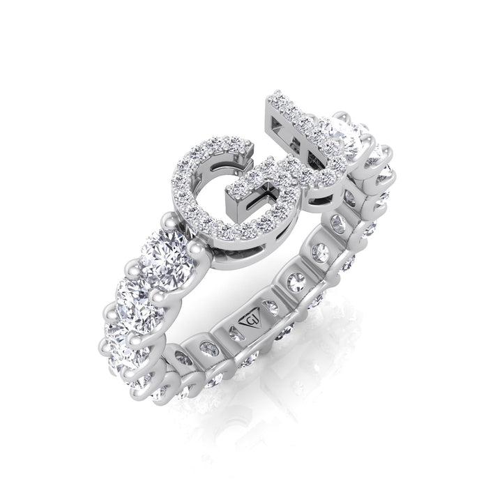 Custom Initial Round Shape Natural Diamond Eternity Band