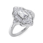 Ornella - Vintage Style Emerald Shape Diamond Engagement Ring With Round Side Stone - Gem Jewelers Co