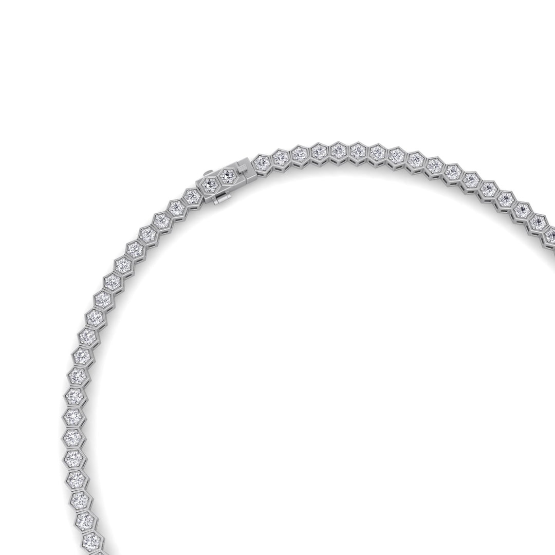 Hexagonal Bezel Set Natural Diamond Tennis Necklace Platinum, 8ct