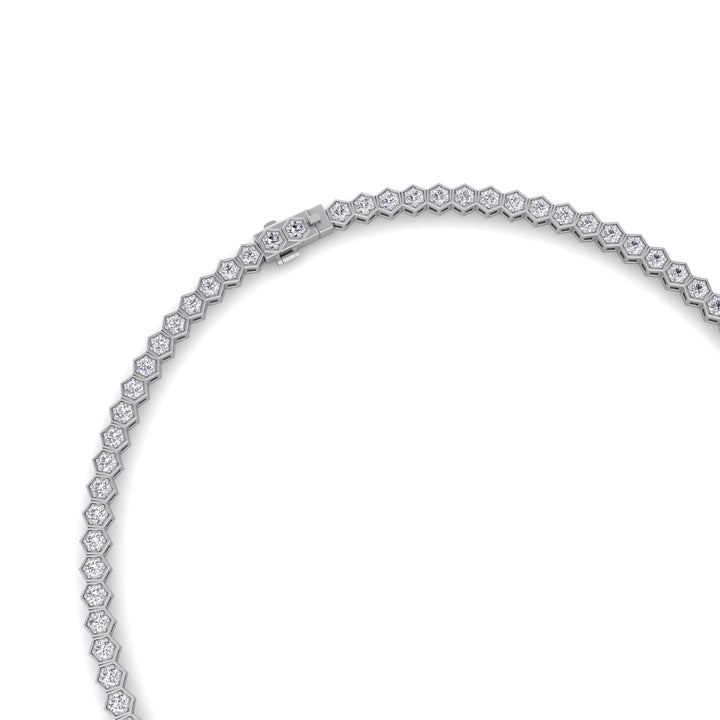 Hexagonal Bezel Set Natural Diamond Tennis Necklace Platinum, 8ct