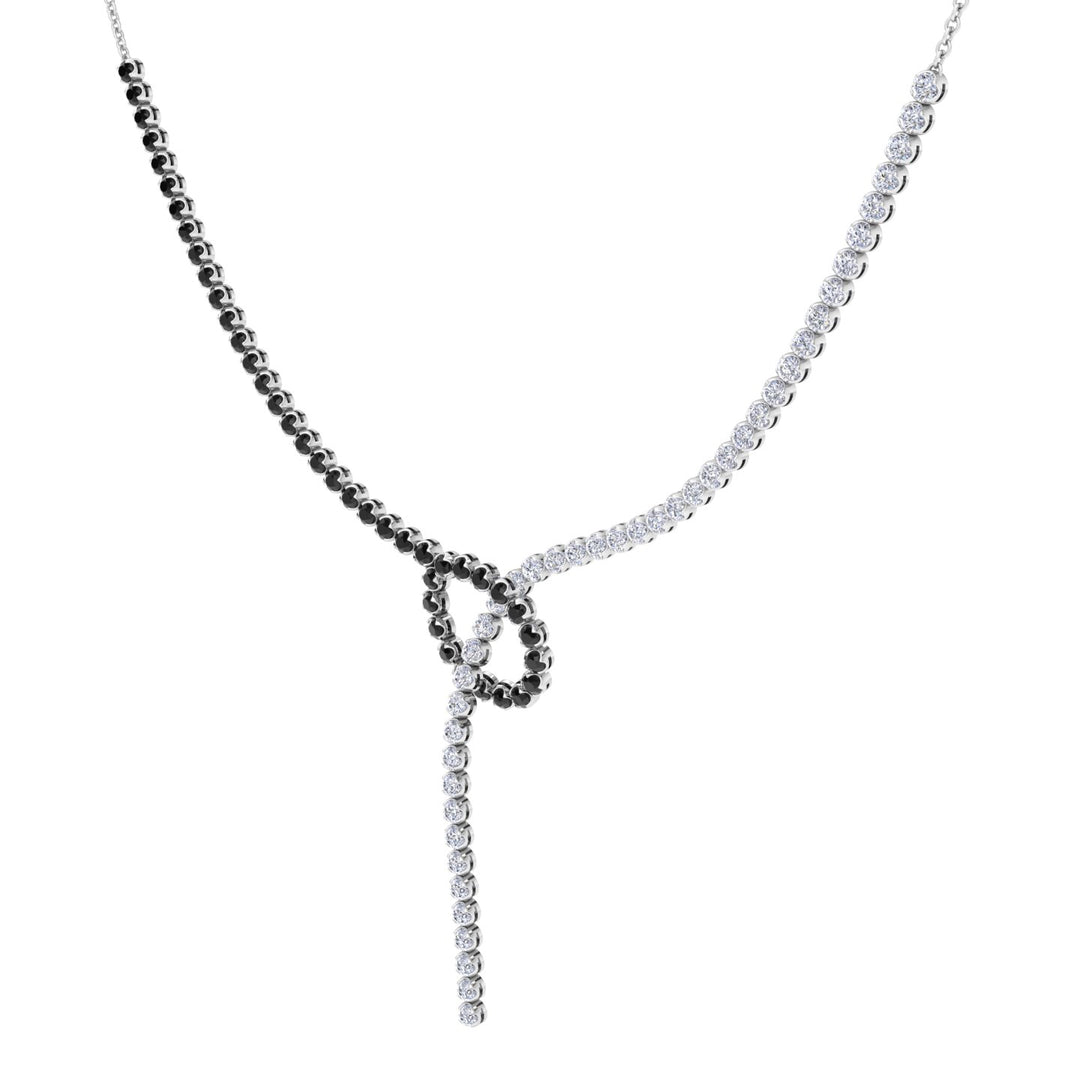 Black and White Natural Diamond Lariat Necklace White Gold 14K 
